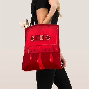 Heart Cassette Tape with Melting Drips Tote Bag