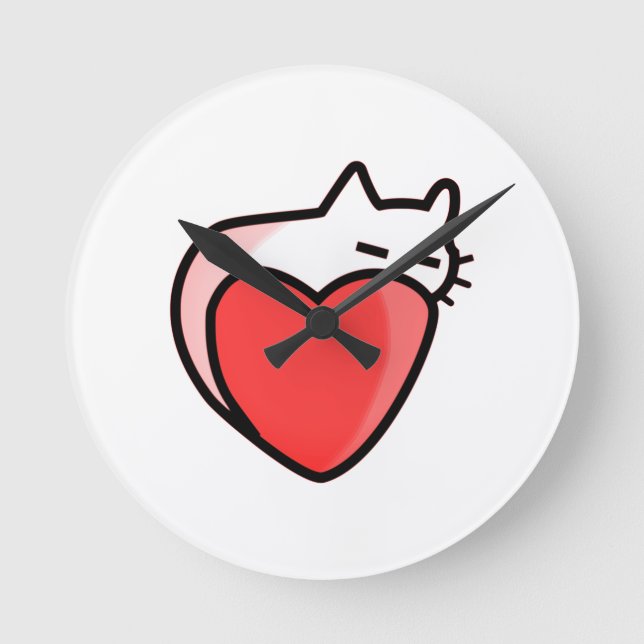 Heart, Cat, Love Round Clock (Front)