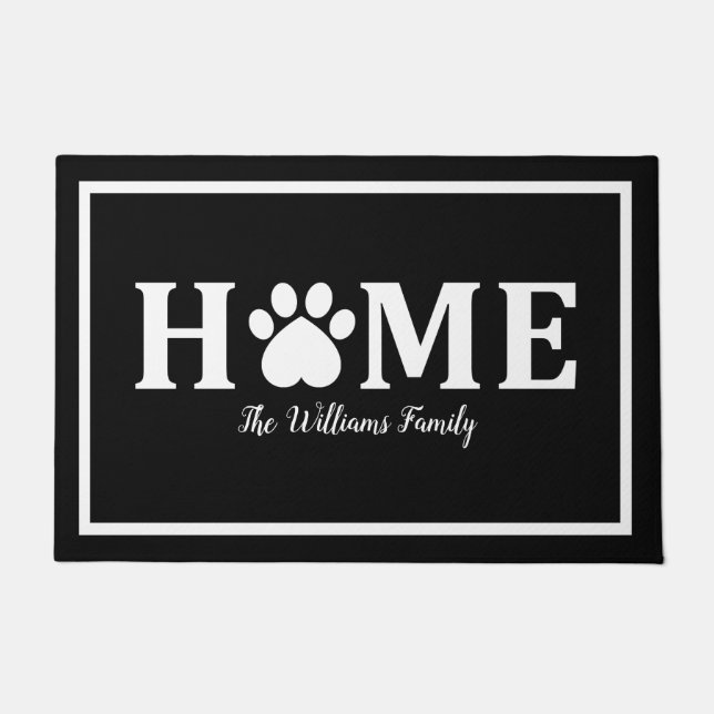 Heart Cat Paw Print - HOME- Personalized Doormat (Front)