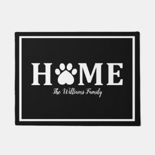 Heart Cat Paw Print - HOME- Personalized Doormat
