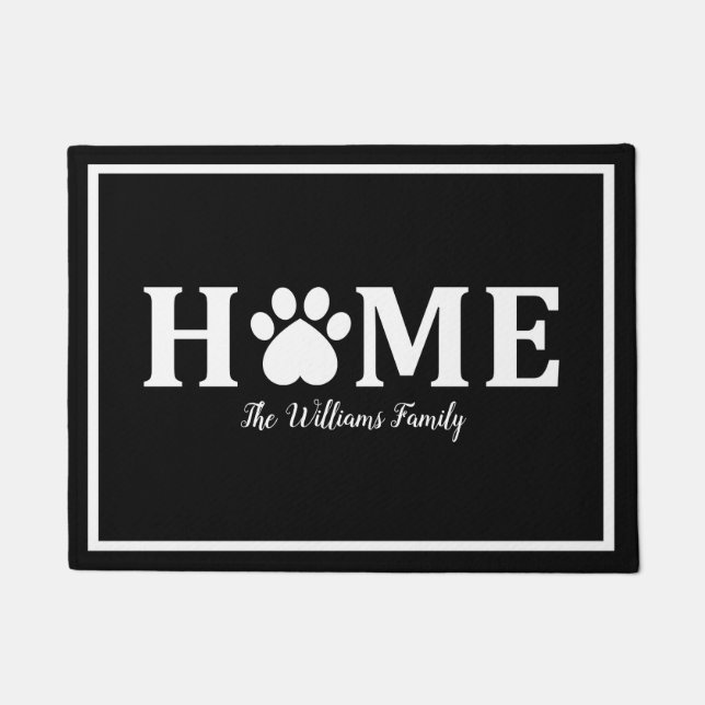 Heart Cat Paw Print - HOME- Personalized Doormat (Front)