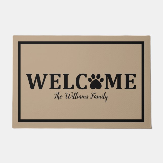 Heart Cat Paw Print - WELCOME- Personalized Doormat (Front)