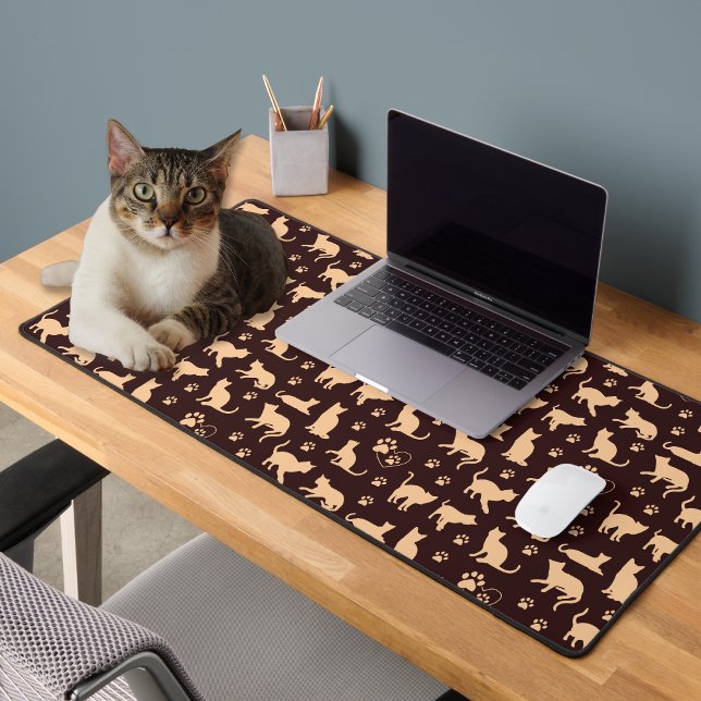 Heart Cats & Paw Prints Desk Mat for Pet Lovers (Pawsitively Adorable 🐾😻)