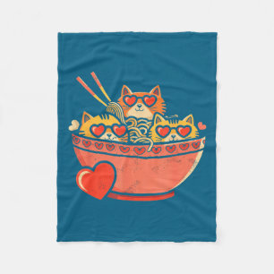 Heart, cats, ramen noodles, valentine's day fleece blanket