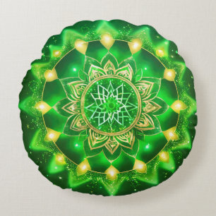 Heart Chakra Green Mandala Meditation Round Pillow