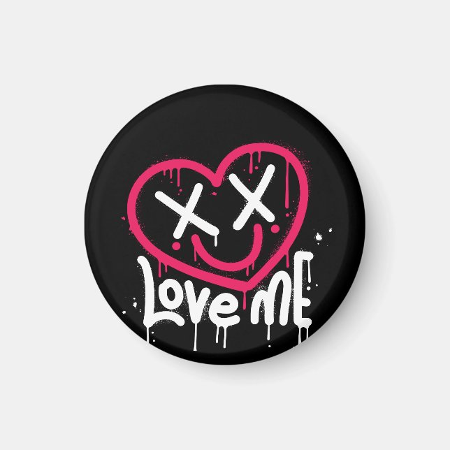 heart character with dead eyes and smile sprayed magnet (Front)