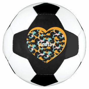 Heart Cheetah Animal Print Monogram Name Soccer Ball