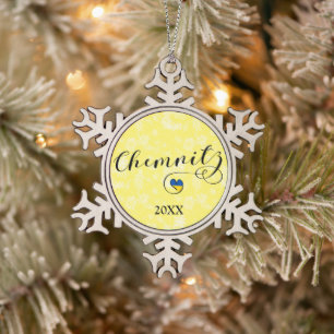 Heart Chemnitz, I Love Chemnitz, Germany Snowflake Pewter Christmas Ornament