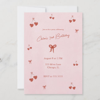 Heart Cherries Birthday Party Invitation