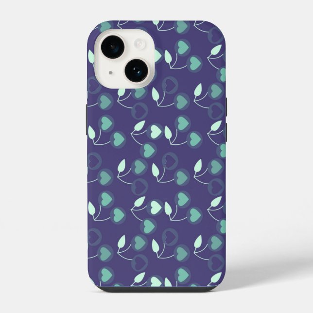 heart cherries blue iPhone case (Back)