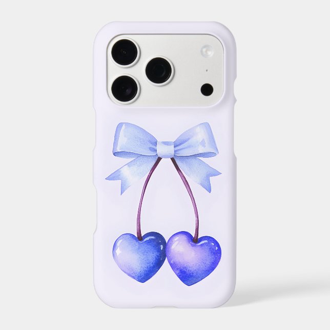 Heart Cherry Bow iPhone Case | Blue Coquette (Back)