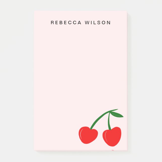 Heart Cherry Personalized Valentine Pink Post-it Notes (Front)