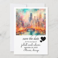 Heart chicago wedding skyline save the date