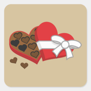 Heart Chocolate Gift Box - Valentine's Day Square Sticker