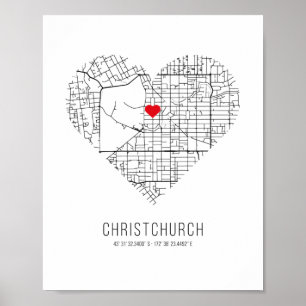 Heart Christchurch City Map (New Zealand) Poster