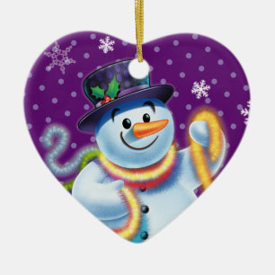 Heart Christmas tree decoration Snowman & tinsel.