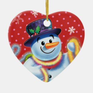 Heart Christmas tree decoration Snowman & tinsel.