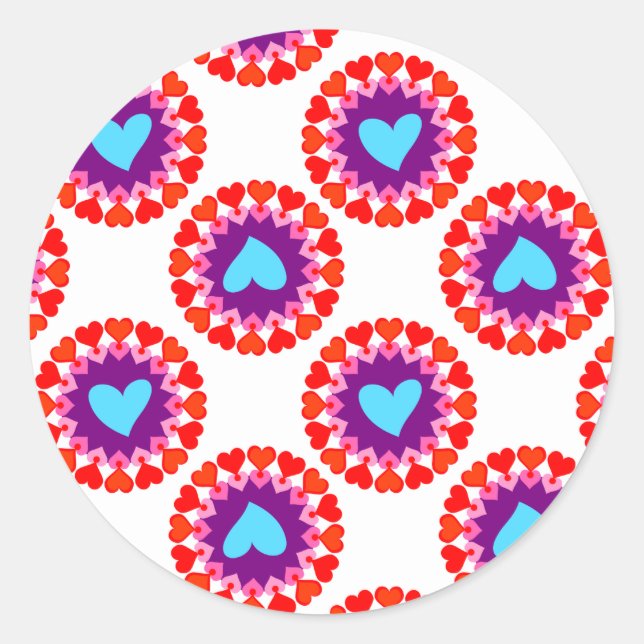 heart circle pattern classic round sticker (Front)
