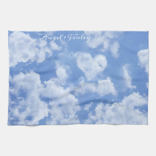   Heart Cloud Sky Cute Fun Modern Blue Custom Name Kitchen Towel