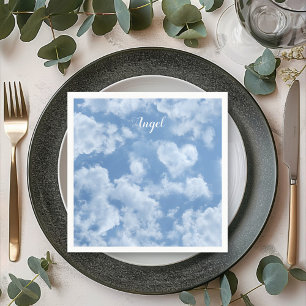 Heart Cloud Sky Cute Fun Modern Blue Custom Name Napkin