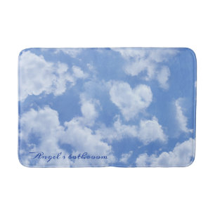 Heart Cloud Sky Cute Modern Blue Add Your Name Bath Mat
