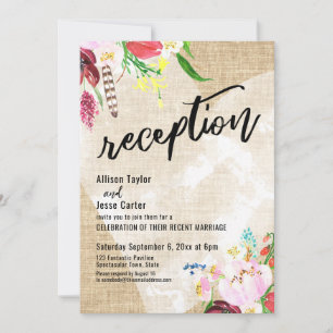 Heart Colourful Flowers Burlap Wedding Reception Invitation