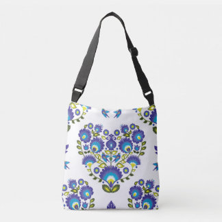 Heart composition with folk flowers crossbody bag