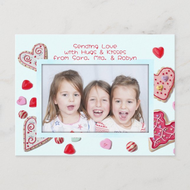 Heart Cookies Photo Valentine Family Postcard (Front)
