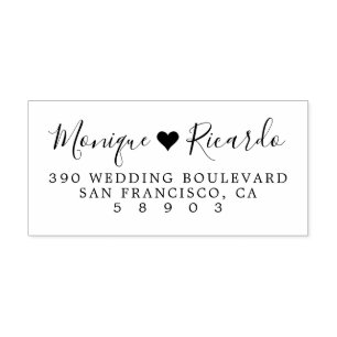 Heart Couple Script Wedding Return Address Rubber Stamp