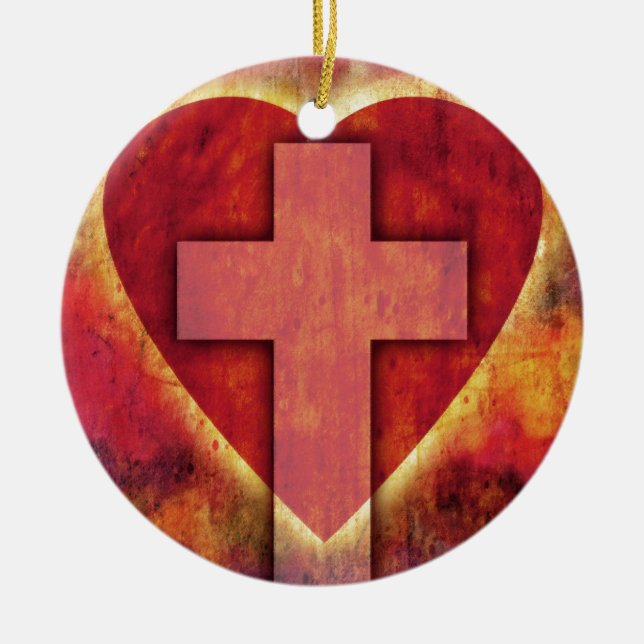 Heart cross ceramic ornament (Front)