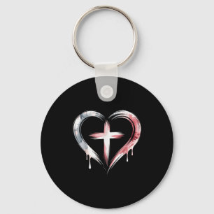 Heart Cross Christian Faith Love Keychain