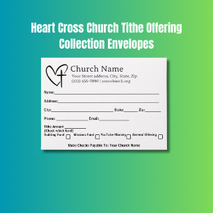 Heart Cross Church Tithe Offering Collection Envelope