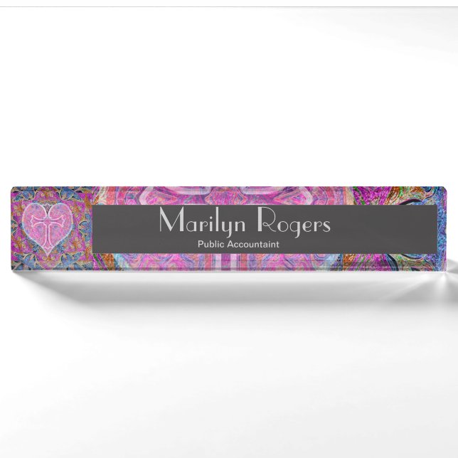 Heart Cross Pattern in Pink Nameplate (Front)