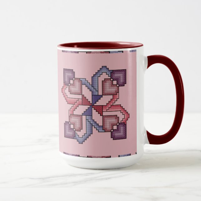 Heart Cross Stitch Quilt Square Mug (Right)