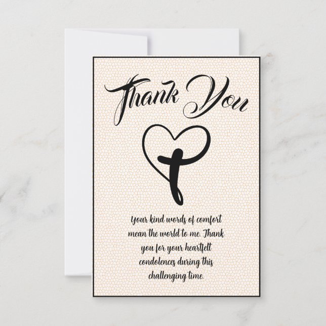 Heart Cross Thank You Text Message For Condolences Card (Front)
