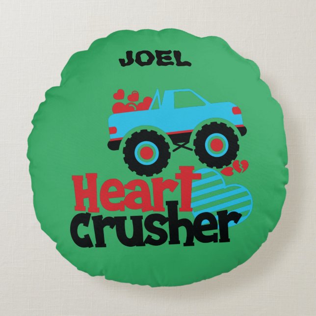 HEART CRUSHER TRUCK PERSONALIZED THROW PILLOW! ROU ROUND PILLOW (Front)