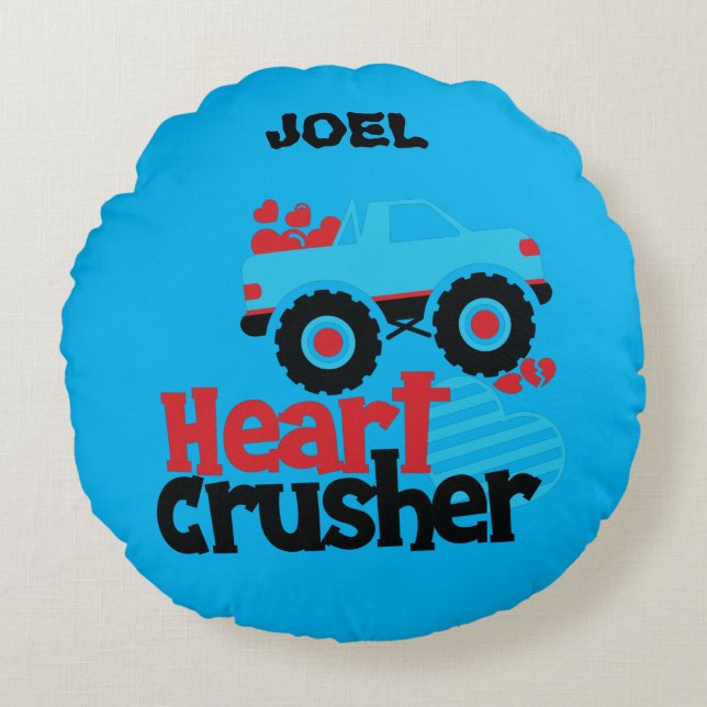 HEART CRUSHER TRUCK PERSONALIZED THROW PILLOW! ROU ROUND PILLOW (Front)