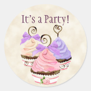 Heart Cupcake Birthday Party Invitation Seal