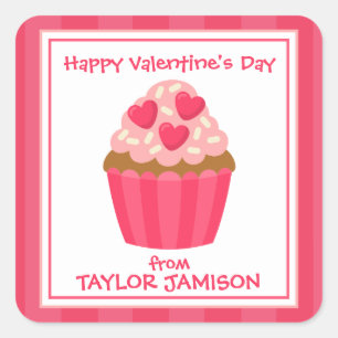Heart Cupcake Personalized Valentine's Stickers