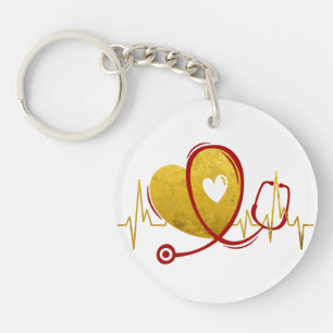 Heart Curve With Medical Stethoscope 1 Keychain