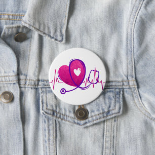 Heart Curve With Medical Stethoscope 2 3 Inch Round Button