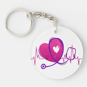 Heart Curve With Medical Stethoscope 2 Keychain
