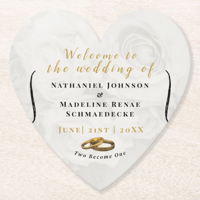 Heart Custom Paper Coaster Wedding Table Chic  (Front)