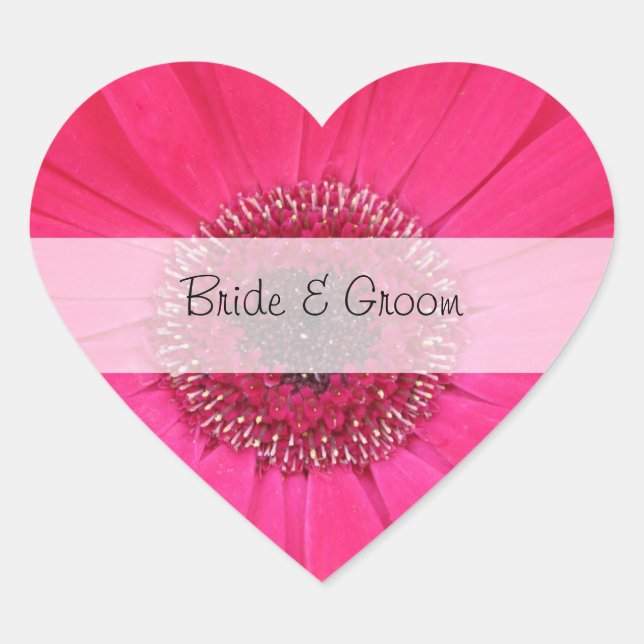 Heart Customized Wedding Stickers --  Pink Gerbera (Front)