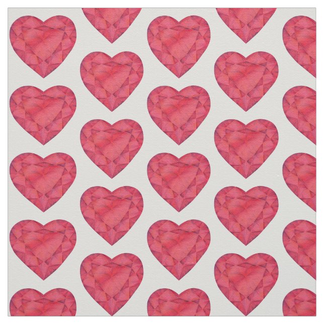 Heart cut red ruby watercolor art fabric (Swatch)