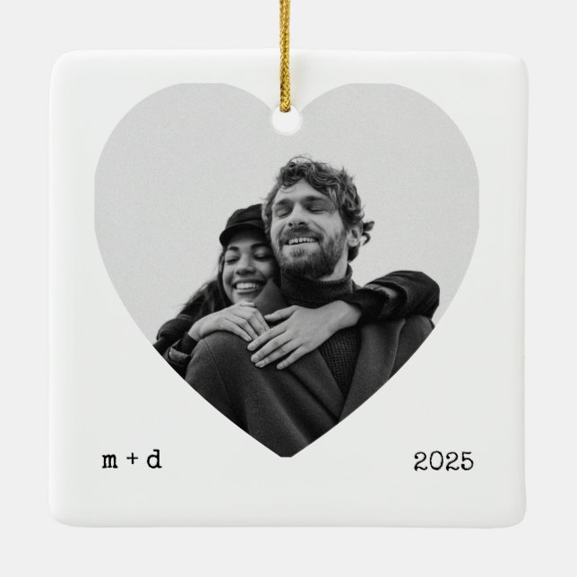 Heart Cutout Photo Ornament – Minimal B&W (Back)
