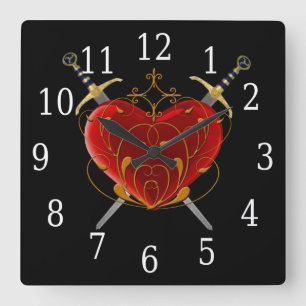 Heart & Daggers Square Clock