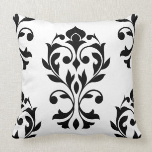 Heart Damask 2Way Lg Ptn II Black & White Throw Pillow
