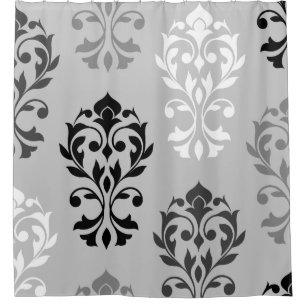 Heart Damask Art I Black Greys White