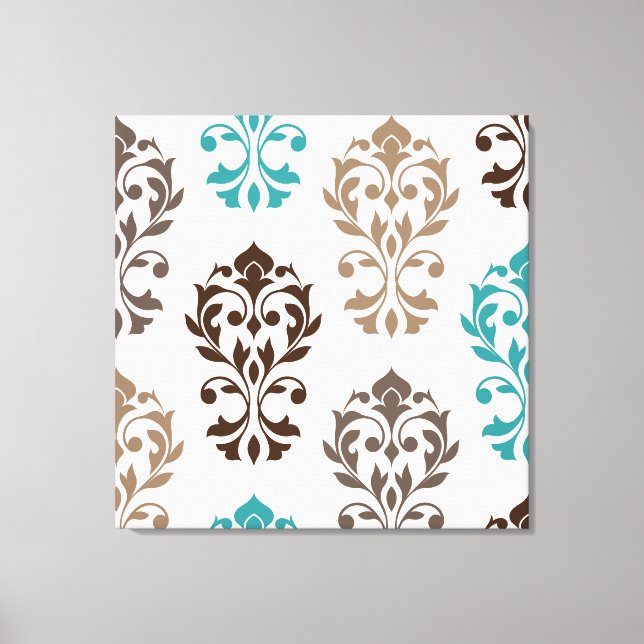 Heart Damask Art I Browns Teal Cream Canvas Print (Front)